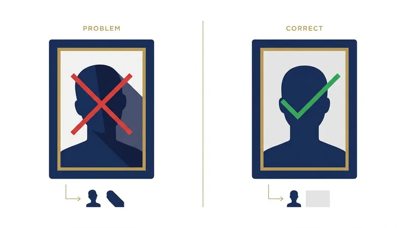 Comparison of rejected vs accepted passport photo examples, showing common rejection reasons and corrections
